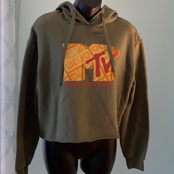 Freeze Tops - MTV cropped green hoodie Size Medium